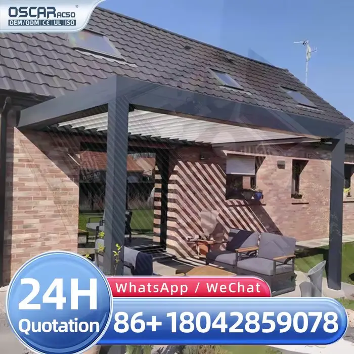 Pergola en aluminium thermolaqué écologique, étanche, télécommandée, avec lames bioclimatiques autom