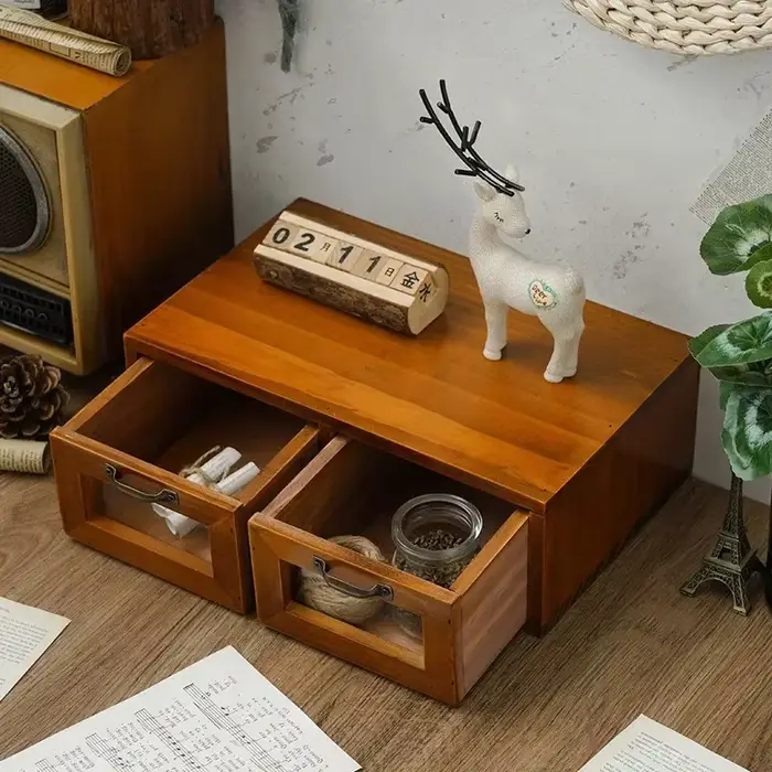 Boîte de rangement à tiroirs en bois – Organiseur de bureau