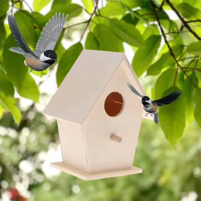 Nichoir en bois fait à la main avec perchoir pour petits oiseaux