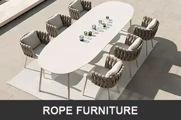 Ensembles de table et de chaises en osier de jardin extérieur en rotin en plastique imperméable pour villa et cour