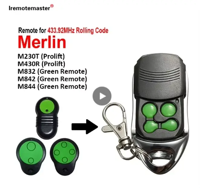 Télécommande Compatible avec Merlin M842 M832 M844, télécommande de porte de Garage Prolift 230T/430