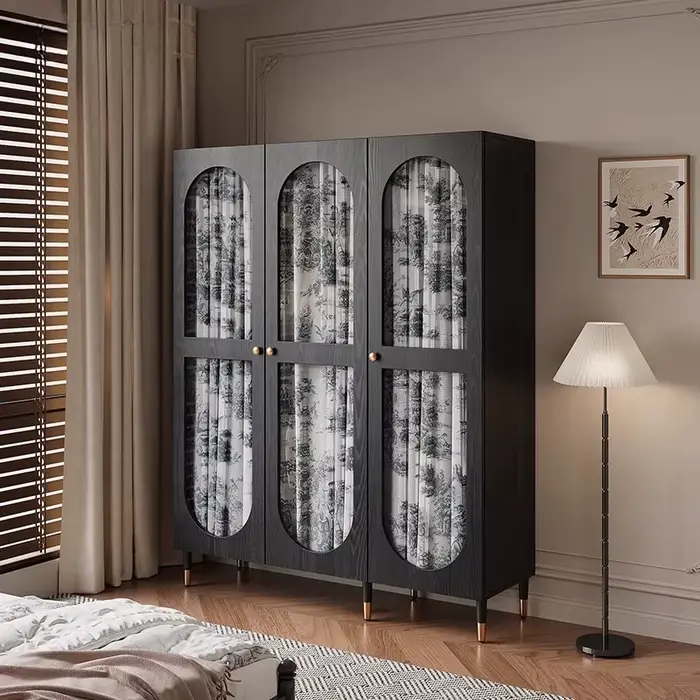 Armoire De rangement en verre moderne en bois Vintage noir chambre