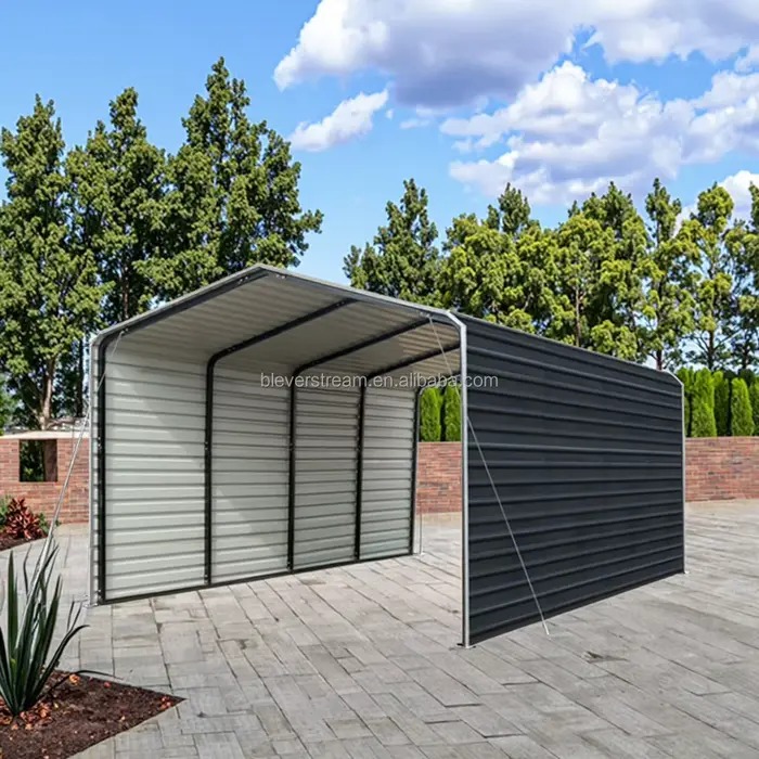 Abri de jardin moderne 12x20 pieds, structure en acier galvanisé avec toit et parois latérales en tô