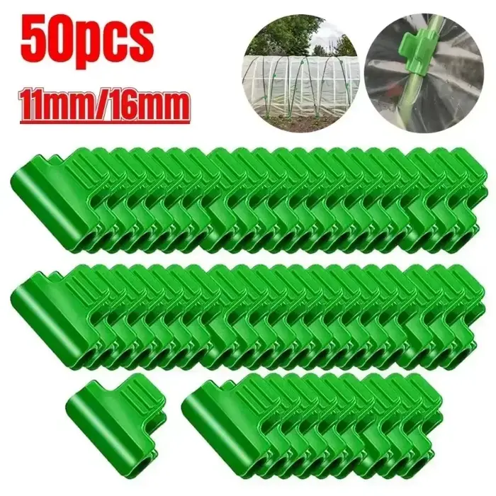 50 attaches de serre pour film, couvertures de rangs, filets et tunnels, pour serres de 11mm et 16mm