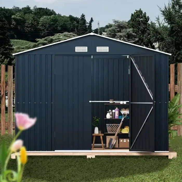 Abri extérieur en acier avec portes verrouillables, idéal pour le jardin, l'arrière-cour, le patio e